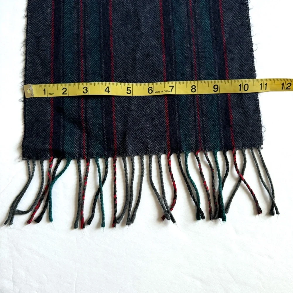 Vintage Christian Dior Striped Scarf Blue Gray Acrylic Rectangle Fringe Winter